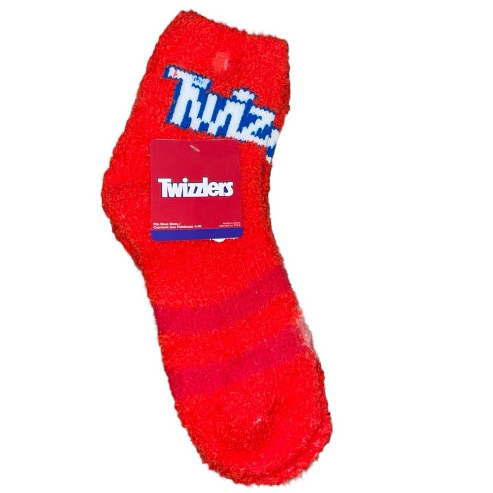 •HERSEY•NWT CRAZY TWIZZLERS RED FUZZY FLEECE KNIT NOVELTY SOCKS SIZE 4-10 WOMENS